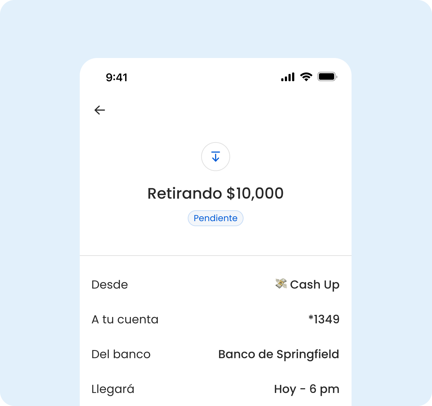 Imagen de la App mostrando la confirmación de un retiro.
